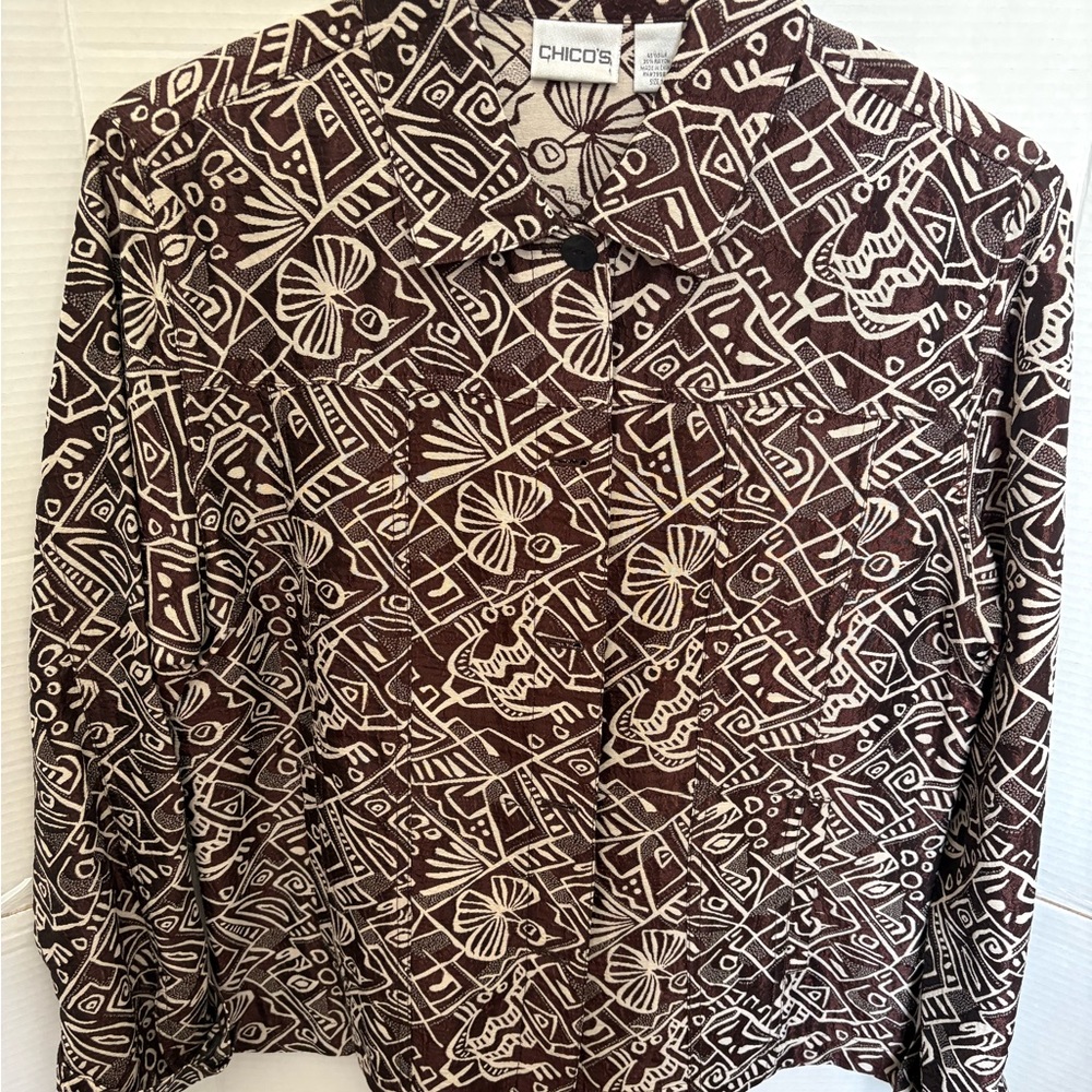 Chico's Geometric Brown and Cream Top